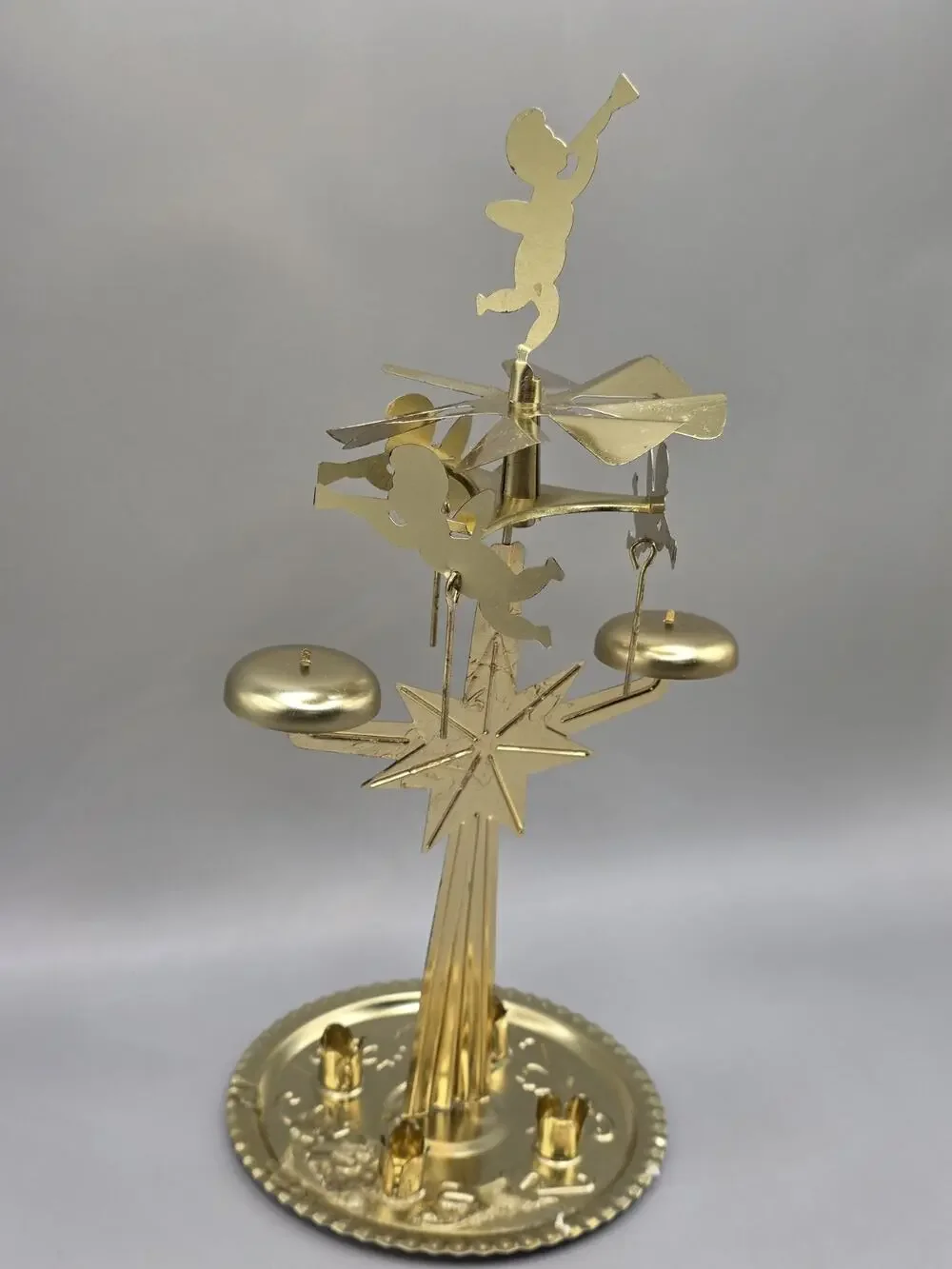 Vintage Hearthside Magical Spinning Angel Chimes Brass Christmas Carousel Box/